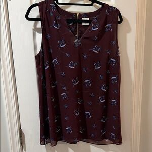 CAbi Maroon and Navy Floral Sleeveless Top